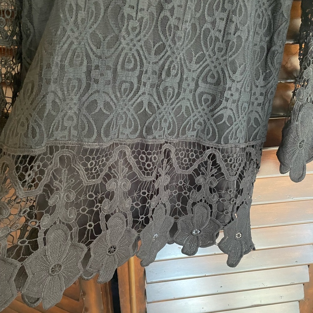Black Lace Long Sleeve Dress mini dress Large Sans Souci Vacation - Picture 5 of 5